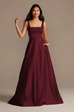 Satin Square Neck Tank Bridesmaid Dress