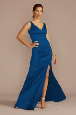 Stretch Satin V-Neck Tank Sheath Bridesmaid Dress