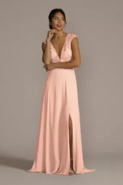 Cap Sleeve Lace And Georgette Bridesmaid Dress