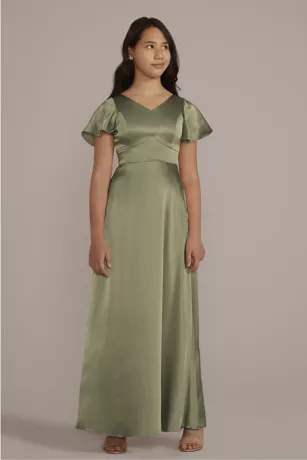 Charmeuse Flutter Sleeve Junior Bridesmaid Dress 1 Charmeuse Flutter Sleeve Junior Bridesmaid Dress