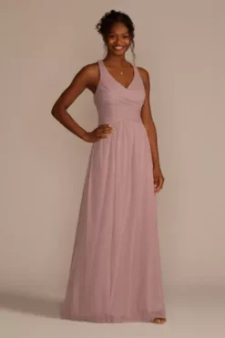 Mesh Long Bridesmaid Dress With Crisscross Back