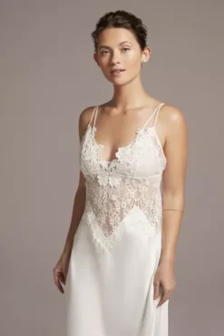 Lace And Satin Chemise With Triangle Cups -Kelly Shop KSQ020 WHITE LINGERIE20 PROD1220 044