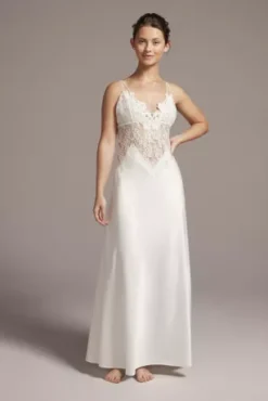 Lace And Satin Chemise With Triangle Cups