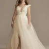 Illusion Plunge Lace Appliqued Wedding Dress