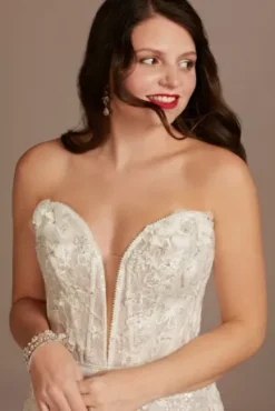 3D Floral Applique Plunge Sheath Wedding Dress -Kelly Shop MBSWG885 SIG IVYBISQUE PROD12 206