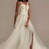 Removable Straps Tulle Wedding Dress With Slits