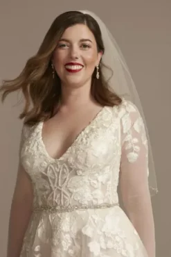 Illusion Sleeve Plunging Tea-Length Wedding Dress -Kelly Shop MIDSWG820 IVYCASHMERE SIG PROD9 083