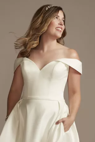 Off The Shoulder Satin Tea-Length Wedding Dress 2 Off The Shoulder Satin Tea-Length Wedding Dress - Image 2