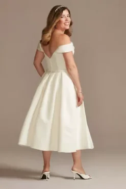 Off The Shoulder Satin Tea-Length Wedding Dress 5 Off The Shoulder Satin Tea-Length Wedding Dress -Kelly Shop MIDWG3979 IVORY DBSTU PROD9 268