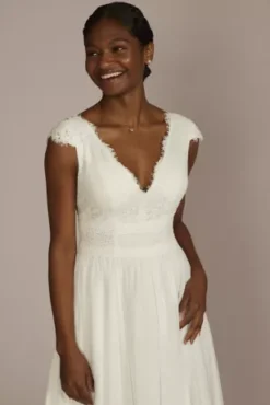 Lace Illusion Back Chiffon Tea Length Wedding Gown -Kelly Shop MIDWG4011DB SOFTWHITE DBSTU PRODUCT12 103