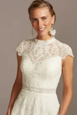 Embroidered Illusion Mock Neck Wedding Dress -Kelly Shop MS251205 IVORY MS PROD9 114
