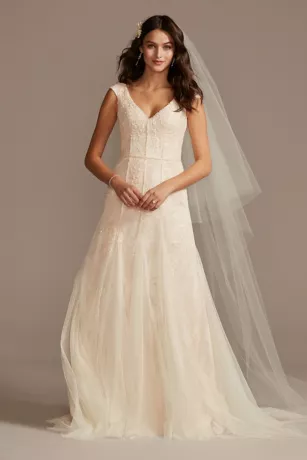 Cap Sleeve Dot Trim Point D'Esprit Wedding Dress 1 Cap Sleeve Dot Trim Point D'Esprit Wedding Dress