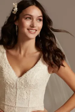 Cap Sleeve Dot Trim Point D'Esprit Wedding Dress 7 Cap Sleeve Dot Trim Point D'Esprit Wedding Dress -Kelly Shop MS251230 IVYSTONE MS PROD3 076