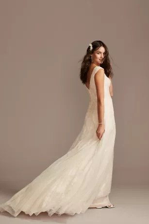 Cap Sleeve Dot Trim Point D'Esprit Wedding Dress 2 Cap Sleeve Dot Trim Point D'Esprit Wedding Dress - Image 2