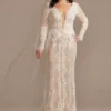 Illusion Plunge Long Sleeve Lace Wedding Dress