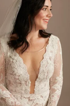 Illusion Plunge Long Sleeve Lace Wedding Dress 7 Illusion Plunge Long Sleeve Lace Wedding Dress -Kelly Shop MS251247 IVYBISQUE MS PROD12 071