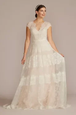 High Neck Cap Sleeve Lace A-Line Wedding Gown