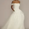 Off Shoulder Trailing Applique Tulle Wedding Dress