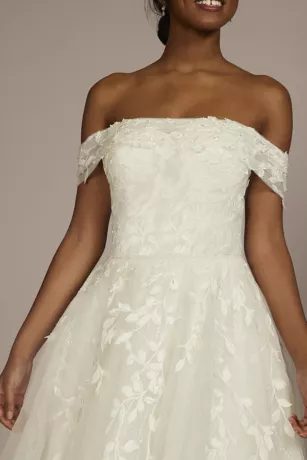 Off Shoulder Trailing Applique Tulle Wedding Dress 3 Off Shoulder Trailing Applique Tulle Wedding Dress - Image 3