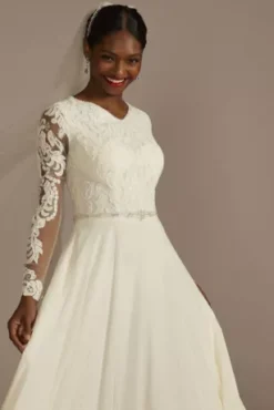 Long Sleeve Applique Chiffon Modest Wedding Dress -Kelly Shop MSLLBSWG842 IVORY SIG PROD2 093