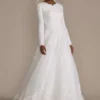 High Neck Lace Applique Modest Wedding Dress