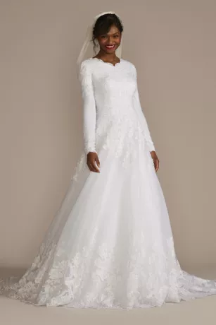 High Neck Lace Applique Modest Wedding Dress 1 High Neck Lace Applique Modest Wedding Dress