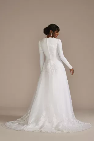High Neck Lace Applique Modest Wedding Dress 2 High Neck Lace Applique Modest Wedding Dress - Image 2
