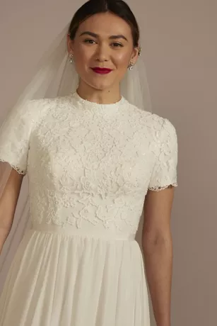 High Neck Short Sleeve Lace Modest Wedding Dress 3 High Neck Short Sleeve Lace Modest Wedding Dress - Image 3