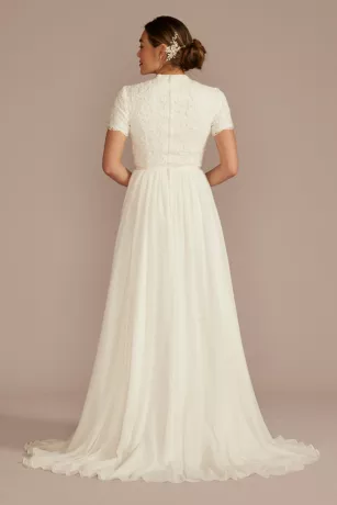 High Neck Short Sleeve Lace Modest Wedding Dress 2 High Neck Short Sleeve Lace Modest Wedding Dress - Image 2