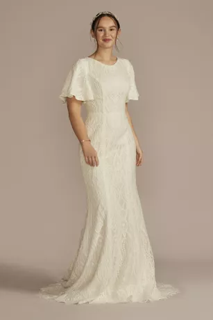 High Neck Lace Embellished Modest Wedding Dress 1 High Neck Lace Embellished Modest Wedding Dress