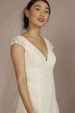 Recycled Lace Cap Sleeve V-Neck Wedding Dress -Kelly Shop RWG4081 IVORY DBSTU PROD3 076