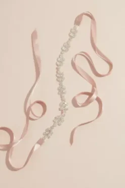 Beaded Crystal Sash With Satin Ribbon