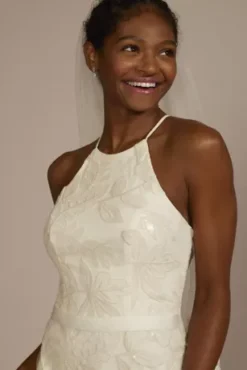 Sequin Leaf-Appliqued High Neck Petite Gown -Kelly Shop SDWG0686 IVORY DBSTU PROD11 V2 046