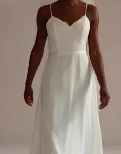 Scalloped V-Neck Corded Lace Bodice A-Line Dress -Kelly Shop SDWG0801