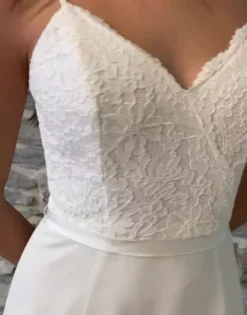 Scalloped V-Neck Corded Lace Bodice A-Line Dress -Kelly Shop SDWG0801 PDP