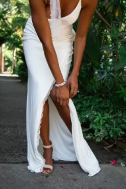 Ruched Skinny Strap Dress With Lace Slit -Kelly Shop SDWG0815 1 PDP Crop JUN23 1920x2880