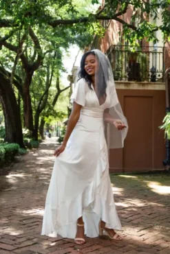 Flutter Sleeve Stretch Satin Dress With Ruffle Hem -Kelly Shop SDWG0825 5 PDP Crop JUN23 1920x2880