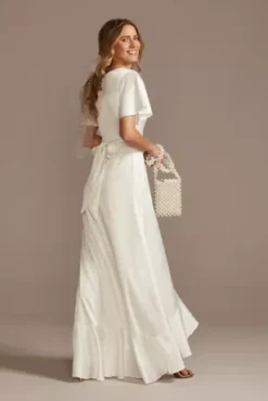 Flutter Sleeve Stretch Satin Dress With Ruffle Hem -Kelly Shop SDWG0825 SOFTWHITE DBSTU PROD3 114