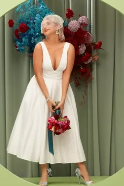 Satin V-Neck Tea Length A-Line Dress -Kelly Shop SDWG0970 2 PDP Crop JUNE15 1920x2880