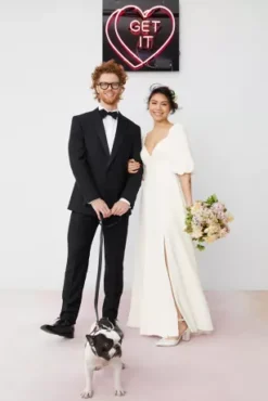 Bubble Sleeve Georgette V-Neck Wedding Dress -Kelly Shop SDWG0971 SOFTWHITE DBSTU FALL 22 048