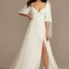 Bubble Sleeve Georgette V-Neck Wedding Dress