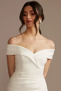 Short Off Shoulder Cuff Neckline Crepe Dress -Kelly Shop SDWG0978 SOFTWHITE DBSTU PROD4 61