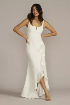 Crepe Tank Sheath Wedding Dress With Ruffle Skirt
