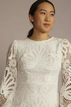 Allover Lace Flounce Hem Long Sleeve Dress -Kelly Shop SDWG1085 SOFTWHITE DBSTU PROD4 066