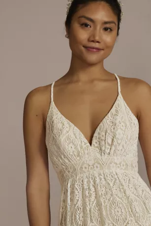 Allover Lace V-Neck Wedding Dress With Open Back 3 Allover Lace V-Neck Wedding Dress With Open Back - Image 3