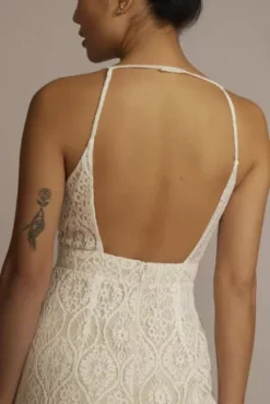 Allover Lace V-Neck Wedding Dress With Open Back 7 Allover Lace V-Neck Wedding Dress With Open Back -Kelly Shop SDWG1086 IVYCHAMP DBSTU PROD3 120