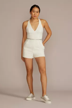 Beaded Crystal Strap V-Neck Romper 1 Beaded Crystal Strap V-Neck Romper