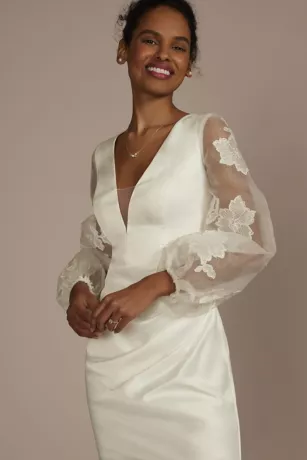 Floral Applique Long Sleeve Satin Mini Dress 3 Floral Applique Long Sleeve Satin Mini Dress - Image 3