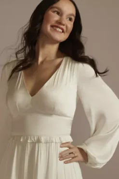 Ruffled Charmeuse V-Neck Long Sleeve Mini Dress -Kelly Shop SDWG1103 SOFTWHITE DBSTU PROD2 V2 069