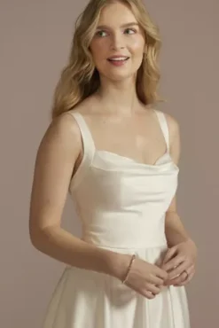 Cowl Neck Tea-Length Satin A-Line Dress 5 Cowl Neck Tea-Length Satin A-Line Dress -Kelly Shop SDWG1105 SOFTWHITE DBSTU PROD2 075